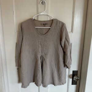 Flax khaki beige linen 3/4 sleeve top size small